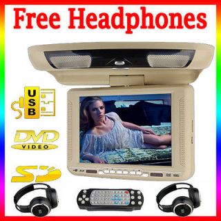   Flip Down Roof Mount Car CD DVD Player Wireless Headphones Sony Lens