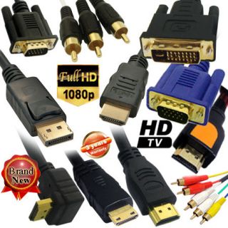 Mini HDMI DVI D VGA to Displayport 3 RCA AV Audio Video Cable 1M 1.5M 