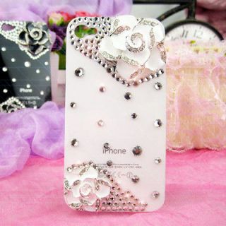 White Fashion Flower 3D Crystal Case Cover Skin Hard For Apple Iphone 