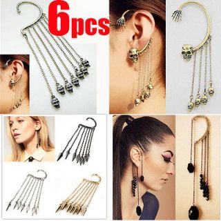 6pcs Charm Skull Wholesale Ear Cuff Chains Tassels Earrings No 