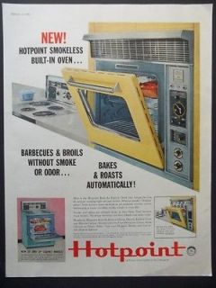 1960 GE Hotpoint Smokeless Built In Oven Vintage Print Ad