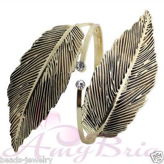 fashion tibetan silver gold plated leaf CZ arm cuff bracelet jewelry 