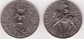     Crown 25 Pence 1977 Coin AU, Queen Elizabeth II Silver Jubilee