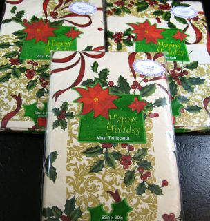   VINYL XMAS HOLLY BERRY TABLECLOTH  ASSORTED SIZES  NEW FOR XMAS