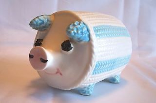 Vintage RARE 1963 LEFTON Blue Striped FIGURAL PIG Piggy COIN BANK