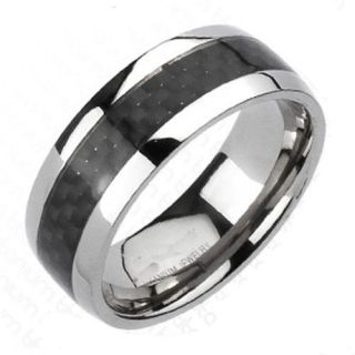 Titanium Black Carbon Fiber Stripe Comfort Fit Mens Wedding Band Ring 