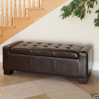 Classic Modern Design Brown Leather Large Storage Ottoman Bench