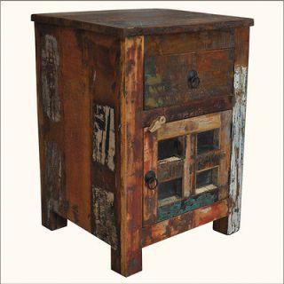   Reclaimed Wood Distressed Bedside End Table Storage Drawer Nightstand