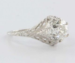 Vintage Antique .56ct Diamond Platinum Art Deco Filigree Engagement 