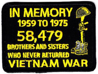 IN MEMORY VIETNAM WAR CUSTOM EMBROIDERED PATRIOTIC MILITARY PATCH