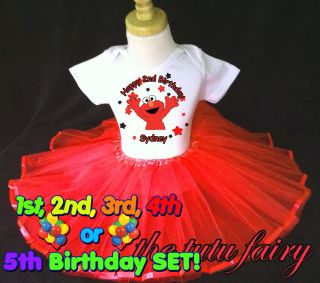 black red elmo stars birthday shirt & tutu set outfit age name 1st 2nd 