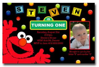 Custom Photo Polka Dot Balls Elmo & Sesame Street Birthday Invitations