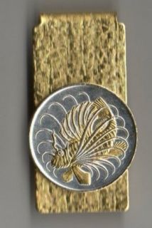 Singapore 50 Cent Gold & Silver Lion Fish Money Clip Gold on Silver 