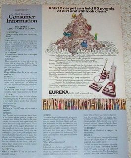 1981 advertising page   Eureka Vacuum Cleaners home carpet cleaning 