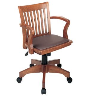   Fruitwood Finish Brown Vinyl Wood Computer Office Desk Bankers Chair