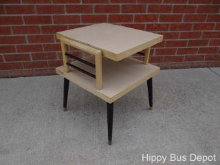 Mid Century Modern RETRO Blond Formica 2 Tiered End Table Vintage