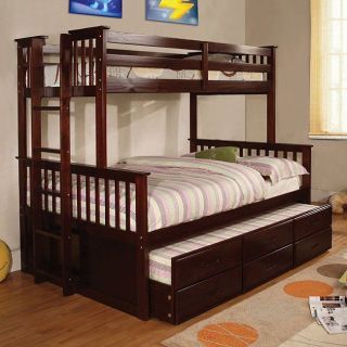 Espresso Twin over Full Bunk Bed w/ Storage Drawers & Trundle Bunkbed
