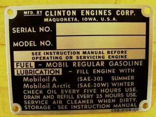 Vintage NOS Clinton Engine Go Kart Chain Saw ID Tag