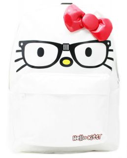   Sanrio Hello Kitty White Nerd Face with Glasse Red 3D Bow Backpack Bag