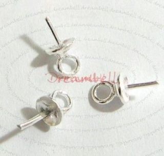 10x Sterling Silver Eye Pins W/ 4mm Cup Pearl Pendant Connector Bail