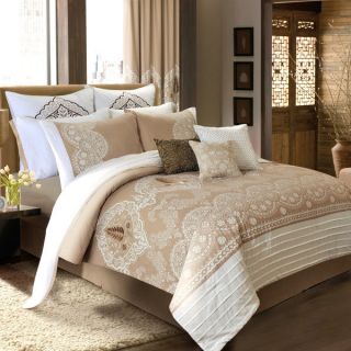   MOROC Neutral Queen Comforter Set & Euro Shams 6 Pc Modern Bedding