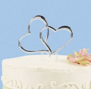 DOUBLE HEART WEDDING CAKE TOPPER SILVER