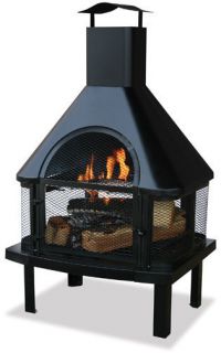   Black Outdoor Deck or Patio Firehouse Fire Pit Fireplace with Chimney
