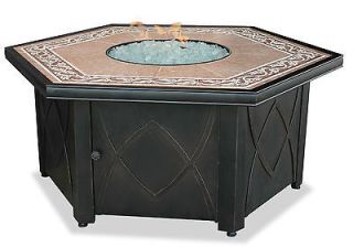   Gas Outdoor Fire Pit Table/Decorative Tile Mantel & White Fire Glass