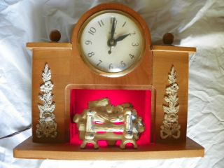 Vintage old United Electric Mantel llighted Fireplace Clock Works