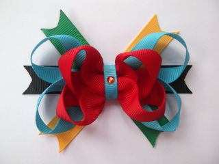  Handmade OLYMPIC, Blue, Red Yellow, Green, Black Party Hair Bow Clip
