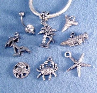 Shell Starfish Dolphin Turtle Pirate Silver Charms 316L Navel Belly 