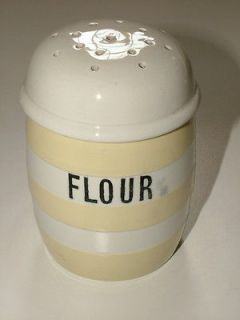 TG GREEN YELLOW AND WHITE STRIPED CORNISHWARE FLOUR SIFTER