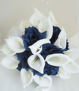 Top Quality Silk Flower Wedding Bouquet Calla Lily Navy Blue Flowers
