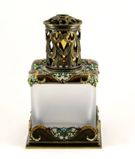   DA Jeweled Victorian Fragrance Lamp plus 4 Oils Antiqued Gold RETIRED