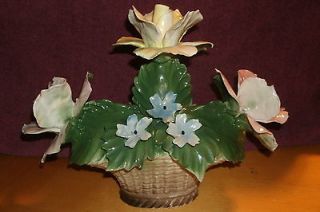 Capodimonte centerpiece, pink, yellow and blue flowers