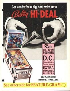 hi deal 1975 pinball machine flyer by bally from canada