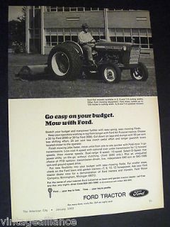   School Groundskeeper riding Ford Tractor w/ Flail Mower 1969 Print Ad