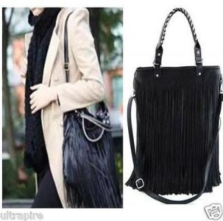   Double Side Tassel Fringe Lady PU Leather Handbag Shoulder Bag Purse Z