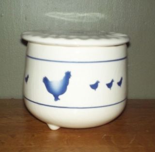 French Butter dish   offwhite with blue chickens