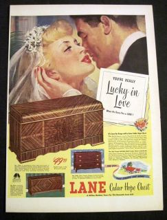 Vintage 1947 Lane Cedar Chest Illustrated Bride & Groom First Kiss 40 