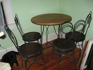  ice cream parlor set table 4 chairs original wood iron dining bistro