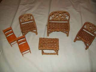 Vintage Barbie Wicker Furniture Table Chairs Couch