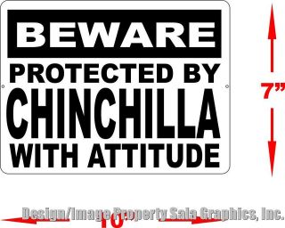 Beware Protected by Chinchilla With Attitude Sign Fun for Lovers of 