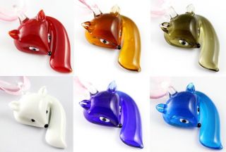 Colors Cute Fox Animal Lampwork Murano Glass Pendant