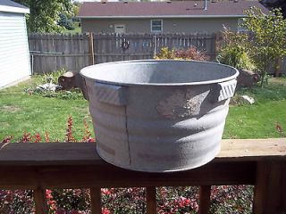 vtg antique metal wash washing tub farm basket WOOD HANDLES maytag 