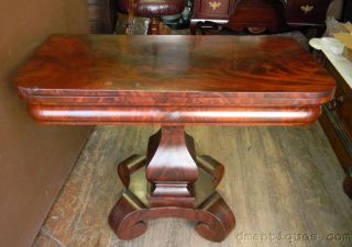   EMPIRE CARD GAME FLIP TOP CONSOLE TABLE c1860s EXOTIC WOOD GRAIN