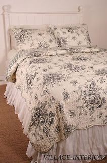 BALLARD FRENCH COUNTRY BLACK TOILE & TICKING OVERSIZE QUEEN 100% 