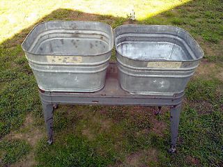 Vintage Wheeling Double Wash Tubs with Stand