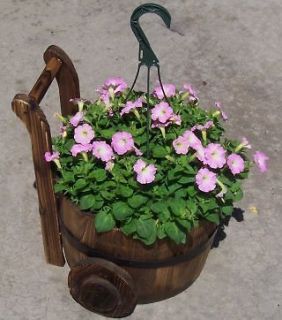   Wood Wheeled Barrel Yard Decor Nursery Garden Flower Pot Decor 2 Pack