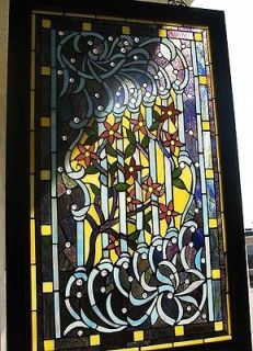TRELLIS OF FLOWER STAINED GLASS WINDOW PANEL   NEW